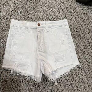 Pink Lily White Distressed Denim Shorts